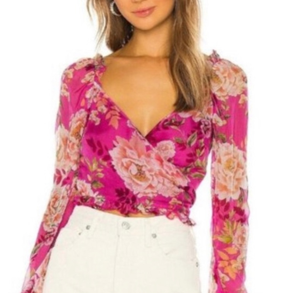 SAU LEE Frances Silk Top in Fuchsia Multi NWT